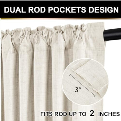 Linen Total Blackout Curtains for Bedroom 63 inch Long, Beige - color: Alba | Beige, size: 50"W x 63"L (Pack of 2)