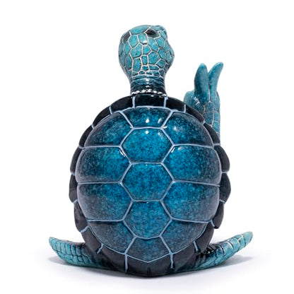 Hodao Summer Sea Turtle Figurine, Peace Sign Ocean Turtle Coastal Decor - color: Blue-2