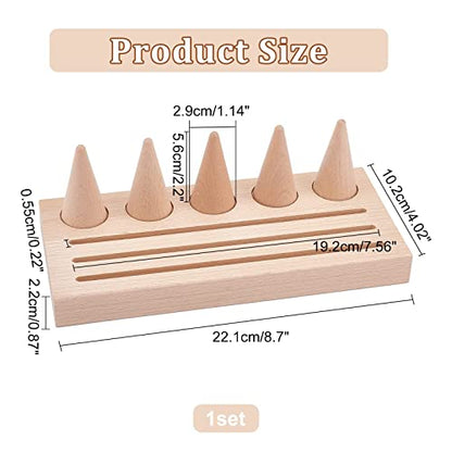 NBEADS Wood Rings Displays Set, Wood Finger Ring Stand with 5 Pcs Cone Ring Holders Counter Top Finger Cone Ring Organizers Wooden Ring Tray with Groove for Rings Jewelry Exhibition - color: Wooden- L.w.thi: 8.7x4x0.87"