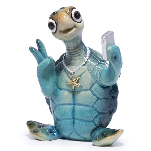 Hodao Sea Turtle Figurine, Selfie Ocean Turtle Coastal Summer Decor - color: Blue-1
