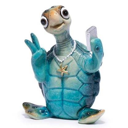Hodao Sea Turtle Figurine, Selfie Ocean Turtle Coastal Summer Decor - color: Blue-1