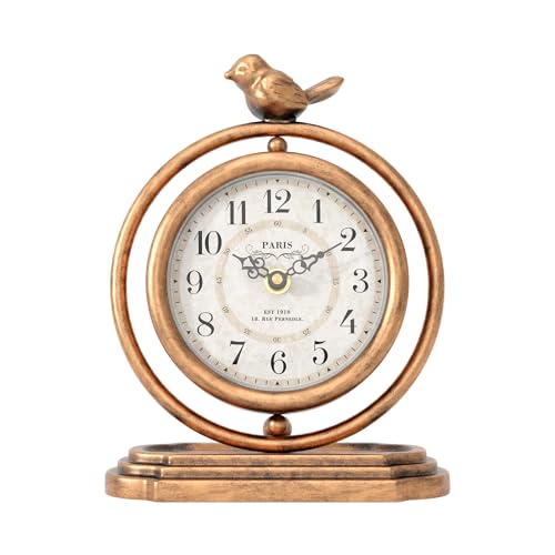 Gold Vintage Table Clock with Bird, European Retro Mantel Clocks - color: Gold