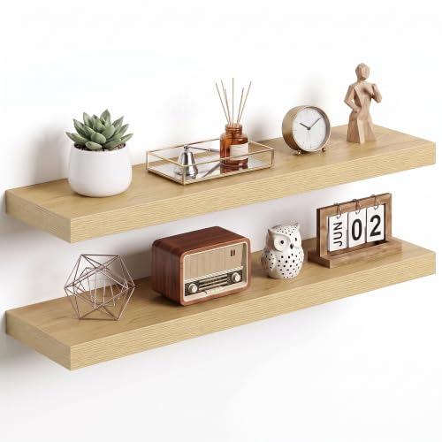 Dreamland 30Inch Floating Shelves 8" Deep Wall Mounted Set of 2 Oak - color: Oak, size: 8"D x 30"L