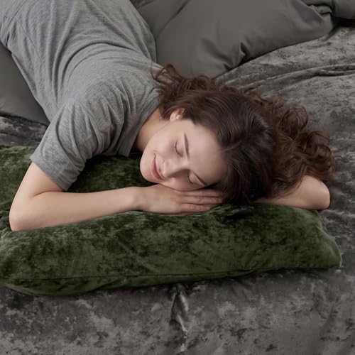 PHF Truly Velvet Pillowcases Standard Size 20"x26", Smokey Olive, No Insert - color: Smokey Olive, size: 26" x 20" (Pack of 2)