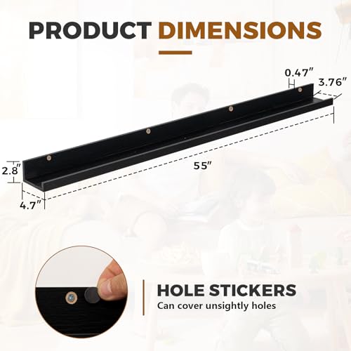 Muzilife 55" Large Floating Shelves Wood Wall Shelf with Lip, 2Pcs, Black - color: Black, size: 55"