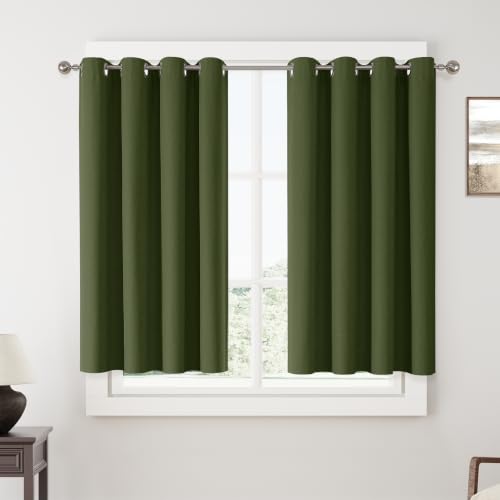 ChrisDowa Olive Green Blackout Curtains 45 Inches Long 2 Panels for Bedroom - color: Olive Green, size: 52"W x 45"L (Pack of 2)