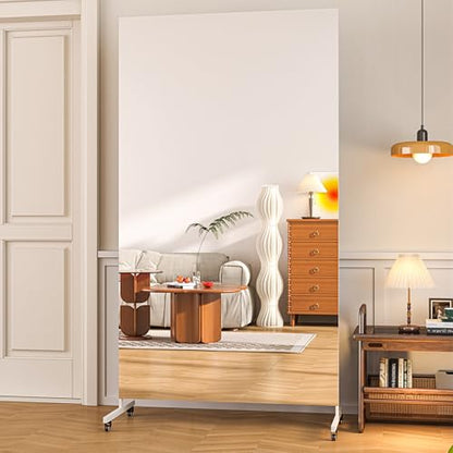 Hasipu 79" x 40" Full Length Floor Mirror on Wheels, White - size: 79"L x 40"W