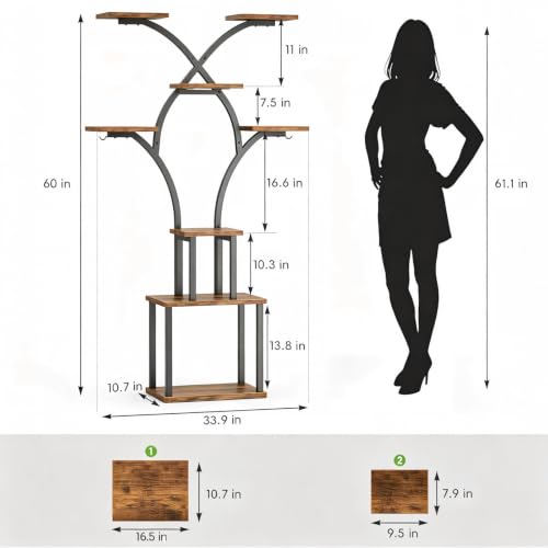 Elbourn Plant Stand Indoor with Grow Light - 8 Tiered 60" Plant Shelf - color: Brown