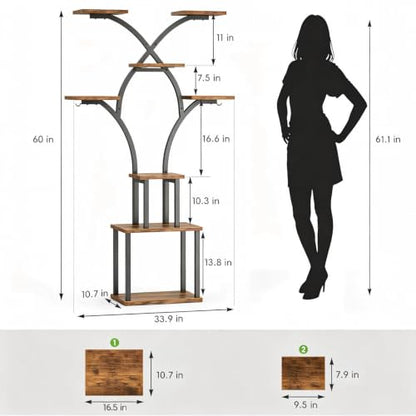 Elbourn Plant Stand Indoor with Grow Light - 8 Tiered 60" Plant Shelf - color: Brown