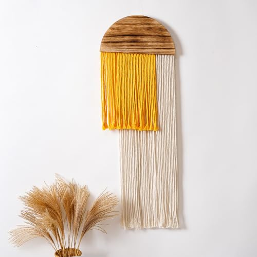 Macrame Wall Hanging, Boho Woven Tapestry, Modern Tassel Wall Decor, Handmade Wall Art Tapestry for Bedroom, Living Room, Home, Bohemian Apartment Decoration Ornament Craft (Yellow Semicircle) - color: Yellow Semicircle