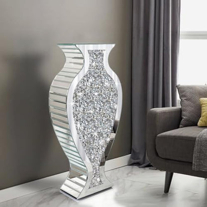 Tall Floor Vase S Crushed Diamond Mirrored Vase 27” Tall for Large Flower - color: Shpld Diamond Silver