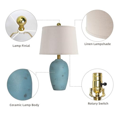 AIEAMPDO 21'' Set of 2 Coastal Small Ceramic Lamps for Bedroom - color: Light Blue