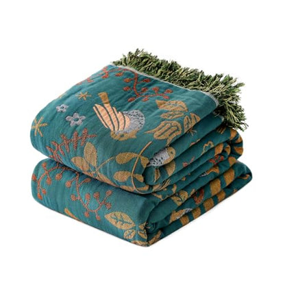 LUTBM King Throw Blanket for Bed, 100% Cotton Boho Soft Fall Blankets - color: Animal-bird-a, size: 108"×90"