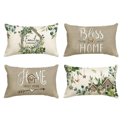 AVOIN colorlife Spring Floral Eucalyptus Pillow Covers 12x20 Inch Set of 4 - size: 20" x 12" (Pack of 4)
