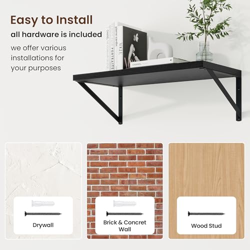 Axeman 20 Inch Floating Shelves, 10 Inch Deep Black Wall Shelves Set of 2 - color: Black, size: 20W x 10D