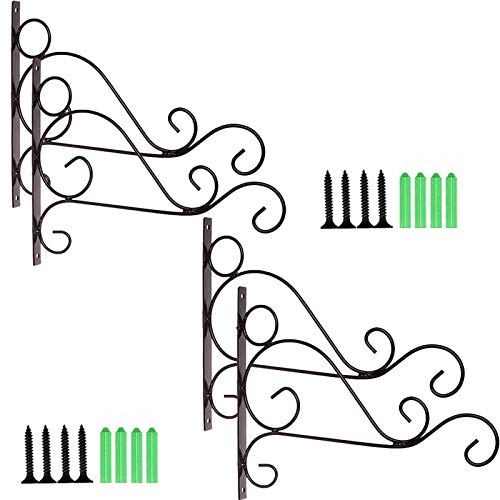 TIHOOD 4PCS Metal Plant Bracket Iron Wall Mount Lanterns Hangers for Hanging Bird Feeders, Lanterns, Wind Chimes, Planters, Outdoor Decoration Hooks - color: Black