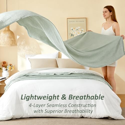 EMME Muslin Cotton Blanket Adults Heather Sage Green Throw XL 50"x70" - color: 09 - Sage Green, size: Large Throw (50" X 70")