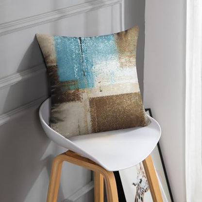 Britimes Throw Pillow Covers Set of 2, 16 x 16 Inch, Blue Beige Brown - color: Beige Blue, size: 16" x 16" (Pack of 2)