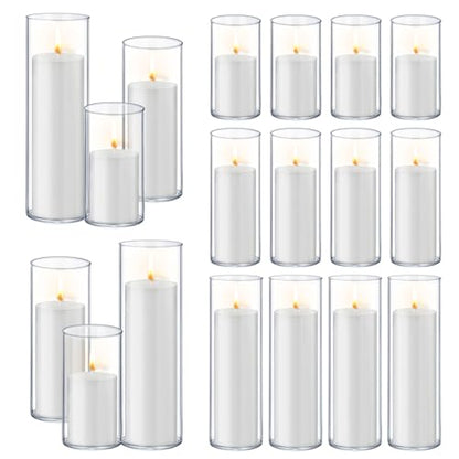 Homjoy 36 PCS White Pillar Candles with Glass Candle Holders Clear Hurricane Candle Holders Glass Cylinder Vases for Centerpieces Wedding Party, Event, Home Office (18 Candles+18 Candle Hoders) - style: 36 PCS White