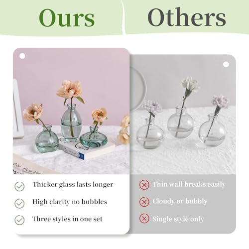 Glasseam Glass Bud Vase for Centerpieces: 12Pcs Green Mini Small Vases Bulk - color: Green, size: 4 Sets