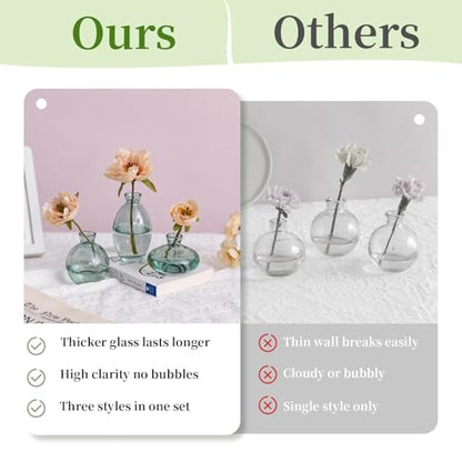 Glasseam Glass Bud Vase for Centerpieces: 12Pcs Green Mini Small Vases Bulk - color: Green, size: 4 Sets