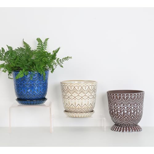 Gepege Ceramic Plant Pots, 6 Inch Indoor Planters with Drainage & Saucers - color: White-c, size: 6 Inch - Set of 2