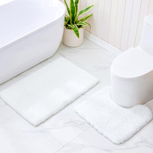 Disolla Toilet Rug 22x24 White, Non-Slip Soft Toilet Mat U-Shaped Washable - color: White, size: 1'10" x 2' (22''x24'' Toilet Rug)