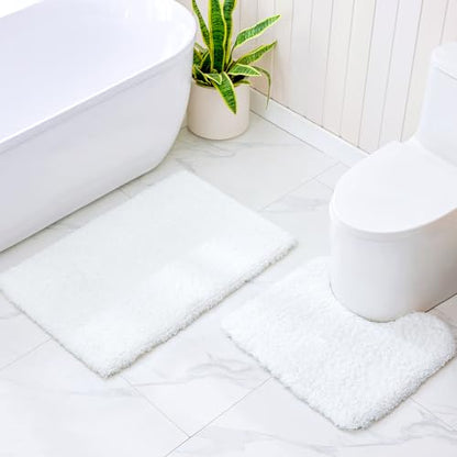 Disolla Toilet Rug 22x24 White, Non-Slip Soft Toilet Mat U-Shaped Washable - color: White, size: 1'10" x 2' (22''x24'' Toilet Rug)