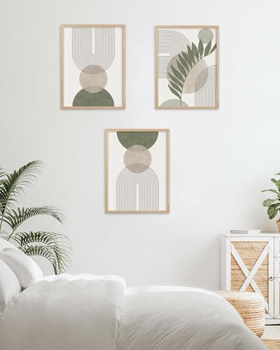 HesenDot 12x16in Boho Sage Green Botanical Natural OAK Wood Framed Wall Art - color: Sage Green Botanical