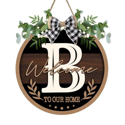 Monogram Letter B Front Door Sign, Welcome to Our Home Family Last - color: B
