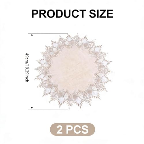 2 Pcs Lace Doily, 19" Round Neutral Earth Tones Beige Lace Coffee Table Topper Linen Style Tablecloth Placemats with Embroidery Edge for Dining Room - size: 19"