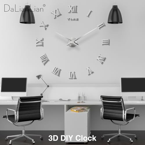 DIY Frameless Wall Clock, 3D, Adjustable Up to 52”, Silver - color: Silver