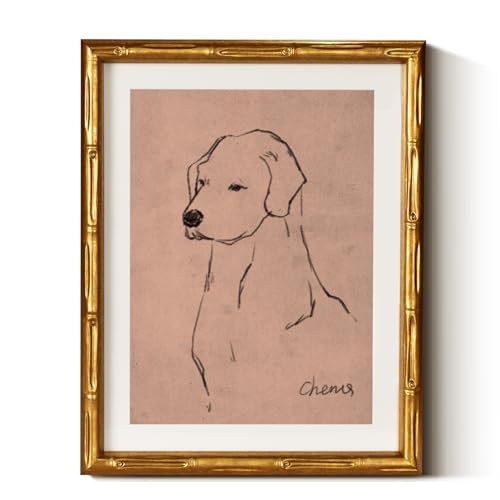 InSimSea Gold Bamboo Framed Wall Art, Dog Sketch Animal Prints, 11x14In - color: Line Dog