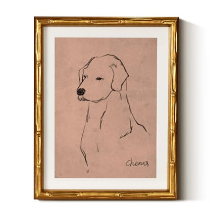 InSimSea Gold Bamboo Framed Wall Art, Dog Sketch Animal Prints, 11x14In - color: Line Dog
