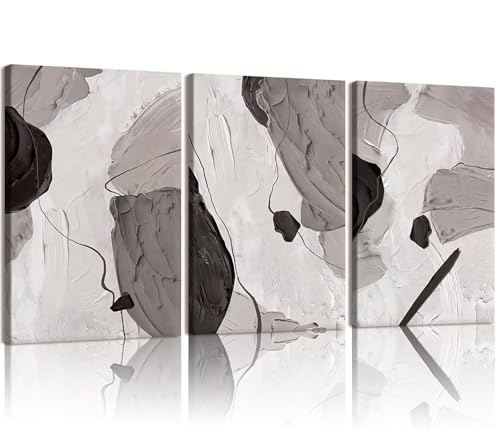 RZIGERNO 3 Pcs Abstract Textured Wall Art Modern Minimalist Framed Canvas Prints Beige and Brown Posters 16x24 Inch Neutral Aesthetics Wall Decor for Living Room Bedroom Office - color: Abstract textures, size: 24"L x 16"W