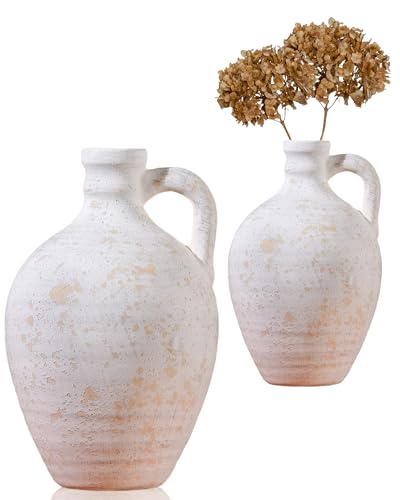 UPWOIGH 9.8in Ceramic Flower Vase with Handles - color: Off-white, size: 9.8''