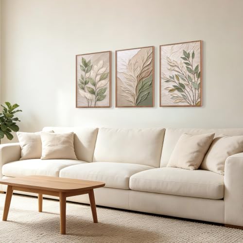 CHDITB Textured Sage Green Leaf Framed Wall Art, Botanical Relief Painting - color: 3d Leaf