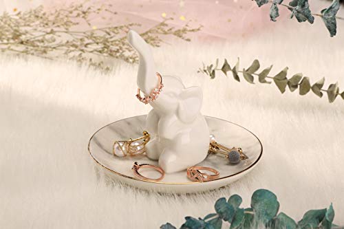 HOME SMILE White Elephant Ring Holder with Marble Pattern Dish,Elephant Gifts for Women Chritsmas - style: Elephant with Marble Dish