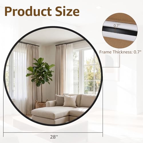 DUMOS 28 Inch Round Wall Mirror, Bathroom Mirrors for Over Sink - color: Black-basic, size: 28"L x 28"W