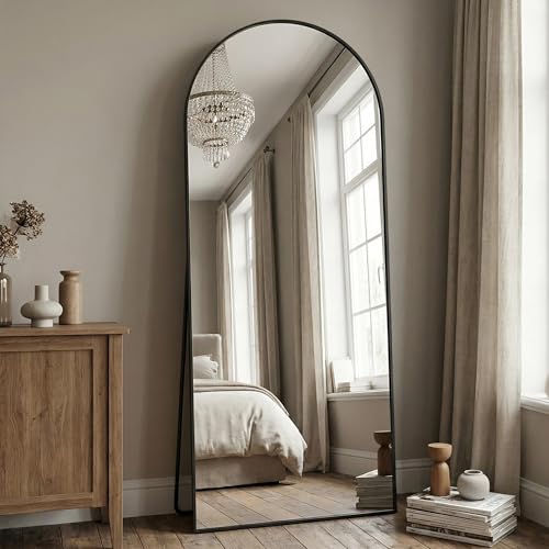 Antok 58" x 20" Arched Full Length Floor Mirror, Aluminum Frame, Black - color: Black, size: 58"L x 20"W
