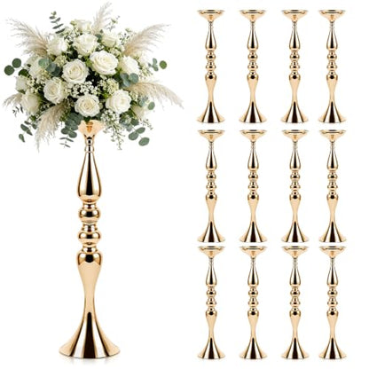 12 Pcs Gold Wedding Centerpieces for Table Decor, Tall Wedding Flower Vases Bulk, Metal Arrangements Center Pieces, Elegant Floral Stands Set for Bridal Party Reception Decorations Anniversary
