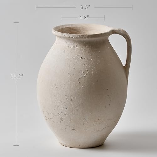 LB2 White Ceramic Large Vase, 11.2" Tall Zen Style Vase, Terra Cotta Pitcher, Distressed Farmhouse Decor, Pottery Decorative Flower for Home Decor (D - White 11.2") - color: F - White 11.2"