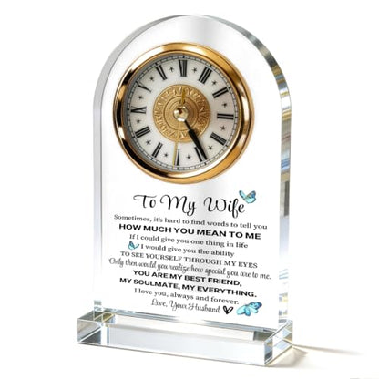 Wife Acrylic Clock Gift from Husband: Unique Birthday, Christmas, Thanksgiving Blessings, Mother's Day, and Valentine Gifts - Elegant Desk Clock with Base for Wife Who Has Everything, 4.3 x 7.8 In - color: Gift 04