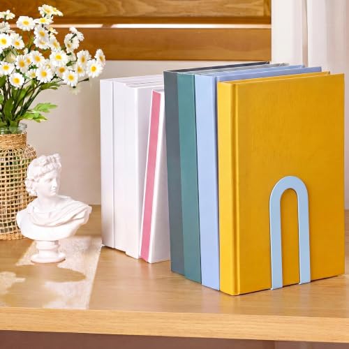 Chunful 6 Pcs Light Blue Metal BookEnds Shelves, 5.5 x 3.75 x 2.25 in - color: Light Blue, size: 5.5*3.75*2.25inch