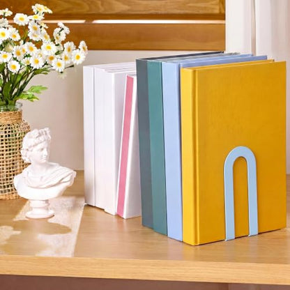 Chunful 6 Pcs Light Blue Metal BookEnds Shelves, 5.5 x 3.75 x 2.25 in - color: Light Blue, size: 5.5*3.75*2.25inch