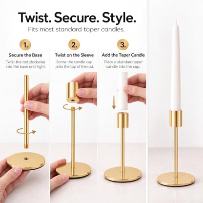 zeochyni French Gold Taper Candle Holder Metal Candlestick Holders Set of 6 - color: French Gold, size: Set of 6