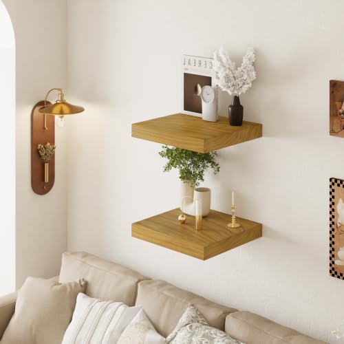 16 Inch Extra Deep Floating Shelves Set of 2-12" Wide Solid Paulownia Wood Wall Mounted Shelves, Natural Wood Finish, Heavy Duty Long Display Ledge for Kitchen, Living Room & Home Office - color: Natural, size: 2T16IN
