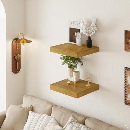 16 Inch Extra Deep Floating Shelves Set of 2-12" Wide Solid Paulownia Wood Wall Mounted Shelves, Natural Wood Finish, Heavy Duty Long Display Ledge for Kitchen, Living Room & Home Office - color: Natural, size: 2T16IN
