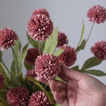 6 Pcs 27"Artificial Pompon Mum Silk Flower Stems for Vase (Warm Pink) - color: Warm Pink
