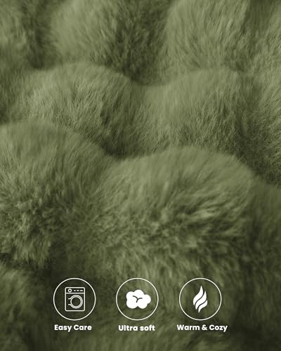 Ultra Soft Cozy Faux Fur Throw Blanket, Fuzzy Plush Thick Bubble Blanket, Oversize Luxury Fluffy Blanket for Couch, Sofa, Bedroom, and Living Room,50x60 Inches,Green - color: Green, size: Throw(50" X 60")